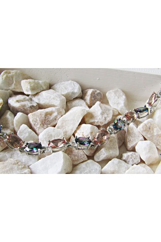 Lilahgümüştr Gümüş Oval Mistik Topaz Zultanit Sıralı Taşlı Kadın Bileklik