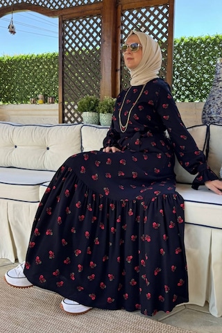 Rabia Şamlı Gül Lacivert Elbise Normal