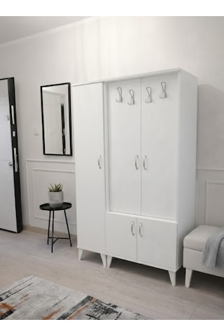 Zerkaconcept Belin 3 Kapaklı Portmanto Vestiyer Ayakkabılık Dolap Beyaz - M1 Beyaz