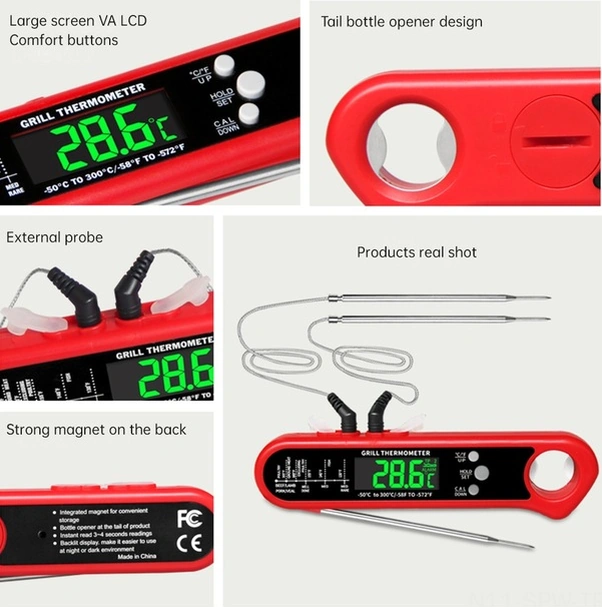 Tongxida Yüksek Hassasiyetli Lcd Ekranlı Kırmızı Et Ve Fırın Termometresi