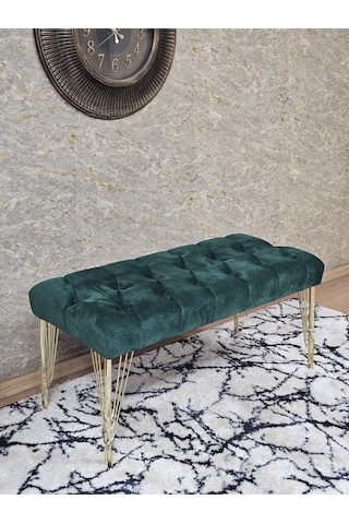 Zafir Gold Tel Ayaklı 90 Cm Puf Bench - Puf - Bench - Kasalı Oturak - Oturak - Yatak Ucu Puf Yeşil