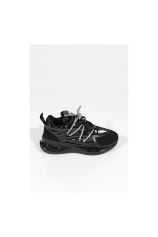 Dgn B1014 Kadin Kalin Taban Bağcikli Sneakers Ayakkabi Siyah
