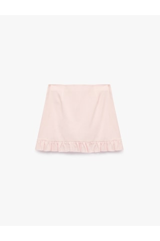 Koton Keten Görünümlü Slim Fit Fırfır Detaylı Kruvaze Mini Etek Pembe 6sak70271pw Gül