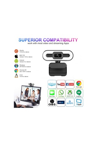 Yüzük Işığı Ve Mikrofonlu 2k Ultra Hd Web Kamerası Ve Mikrofonlu Web Kameraları Skype Facetime İçin Gelişmiş Otomatik Out, Pc Mac Laptop Masaüstü
