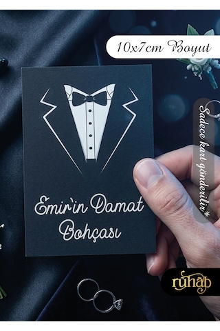 Kişiye Özel Damat Gelin Bohça Kartı / Gelin Bohçası / Hediye Kartı / İsimlik / Düğün Nişan Söz Beyaz - Siyah