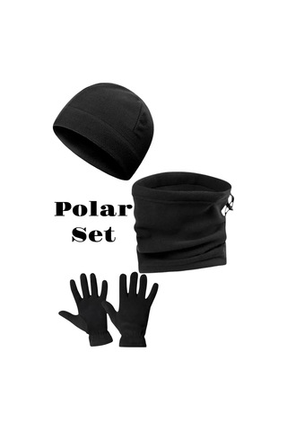 Seva Unisex Siyah Polar Boyunluk-polar Bere-polar Eldiven Seti