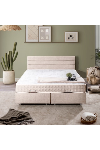 Sofia Çift Kişilik Baza Başlık Letto Yatak Seti - Krem 150 x 200