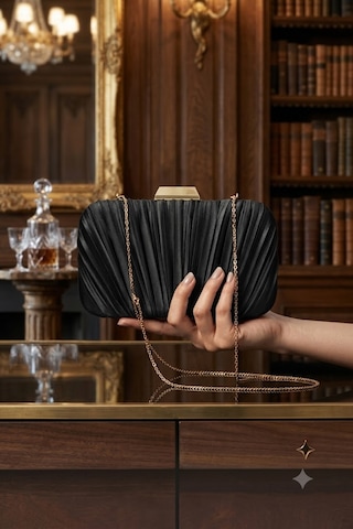 Zeyymoda Siyah Pilse Desenli Abiye Çanta Pile Desen Abiye Çanta Ve Clutch Portföy El Gece Düğün Nişan Abiye Çantası