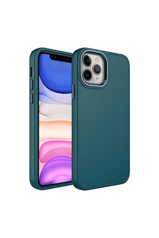 Apple Uyumlu iPhone 12 Pro Uyumlu Metal Çerçeve Ve Buton Tasarımlı Silikon Tchs Luna Kılıf-koyu Yeşil Koyu Yeşil -