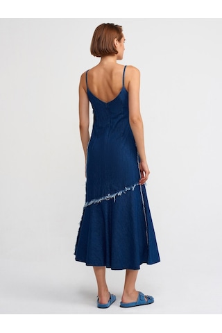Dilvin 90526 Askılı Koyu Renk Denim Elbise-Lacivert