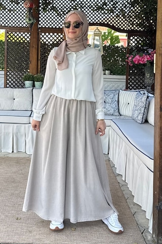Rabia Şamlı Vera Etekli Pantolon Taş Normal