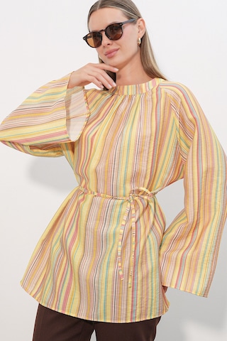 Bigdart Kadın Çizgili Bağcıklı Oversize Tunik 50009 - Sarı