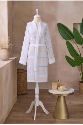 Textura Peştamal Mavi Beyaz Aile Seti Kimono Bornoz Çok Renkli
