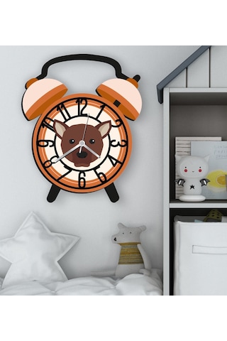 Bk Gift Kişiye Özel Hayvan Figürlü Retro Çalar Saat Tasarımlı Kabartma Figürlü Ahşap Çocuk Duvar Saati-4, Ev Dekoru, Çocuk Odası Aksesuar Bitmeyencom2 Çok Renkli