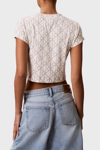 Calvin Klein Pamuklu Slim Fit Logo Baskılı T Shirt Bayan T Shirt Lv047g830g Yas Krem