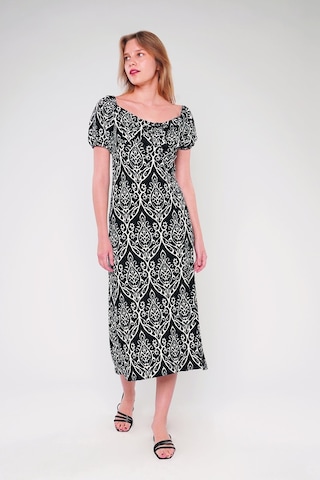 Gabria Ön Büzgülü Elbise Siyah-ekru Siyah - Ekru