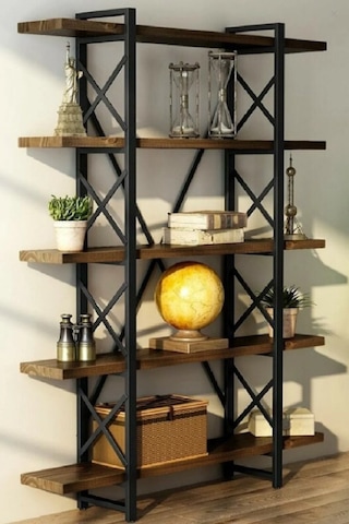 Halevia Metal Ahşap 5 Katlı Kitaplık