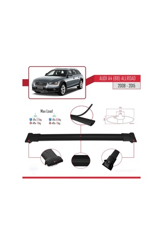 Audi A4 B8 Allroad 2008-2015 Arası İle Uyumlu Fly Model Ara Atkı Tavan Barı Siyah 3 Adet Bar
