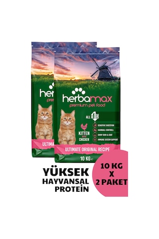 Herbamax Kitten Tavuklu ve Pirinçli Yavru Kedi Maması 2 x 10 KG