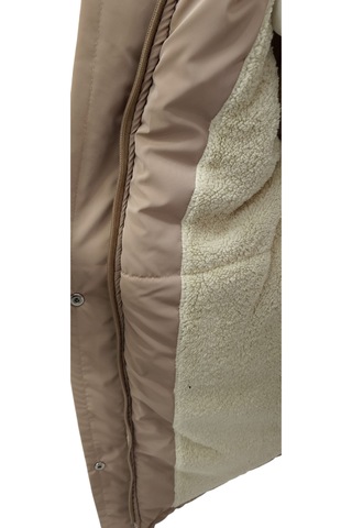 Kız Çocuk Önü Gipeli Kemerli Kapüşonlu Fermuar Çıtçıt Kapama Peluş Astarlı Açık Kahve Midi Boy Mont Açık Kahverengi