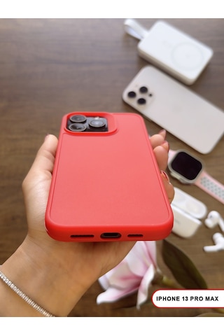 Apple iPhone 13 Pro Max Uyumlu Kamera Korumalı Darbeye Dayanıklı Renk Atmayan Keep Silikon Kılıf Kırmızı