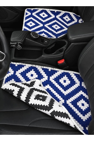 Efe Minder Oto Koltuk Kilim Seti - 3 Parça Takım - Çift Taraflı Mavi Beyaz-siyah Beyaz 1