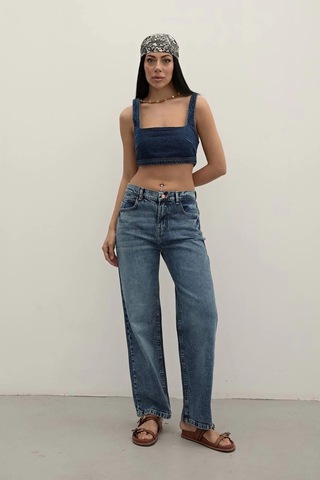 Premium Mide Blue Mom Fit Jeans Mide Blue