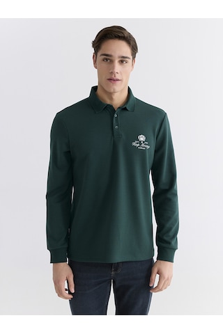 Lcwaıkıkı Classic Yeşil Polo Yaka Baskılı Erkek Sweatshirt