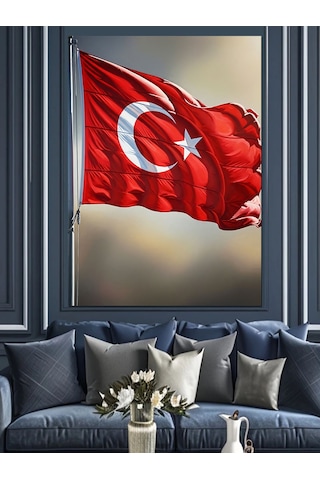 Ahşap Tablo Türk Bayrağı Dalgalanan Resim