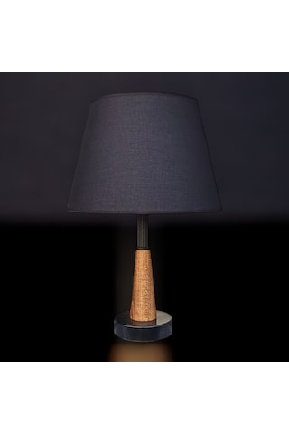 Legna Abajur Siyah Şapkalı Doğal Ahşap Gövdeli