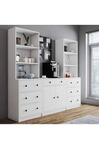 K11-2k22 Kahve Köşesi Çekmeceli Raflı Düzenleyici Beyaz