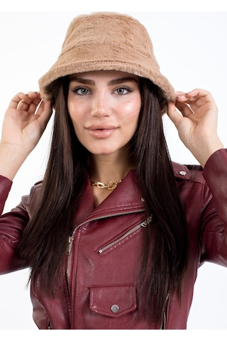 Teknotrust Peluş Bucket Kova Moda Kadın Kışlık Şapka - Vizon Kahverengi