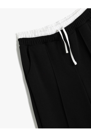 Koton Basic Bol Paça Pantolon Cepli Çift Bel Detaylı Siyah 5wkg40234ak Siyah