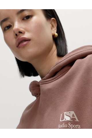 Marks & Spencer Saf Pamuk Grafik Baskılı Kapüşonlu Sweatshirt T41003216C Kahverengi