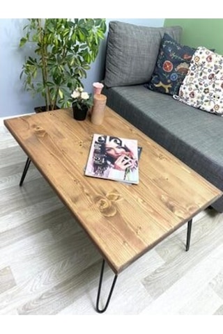 Doğal Ahşap Metal Ayaklı Orta Sehpa