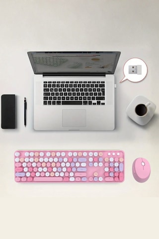 Büro Ev Ofis Bilgisayarı İçin Sevimli Pembe Combo Klavye Mouse Seti Diğer