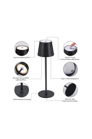 Kablosuz Masa Lambaları Usb Şarj Edilebilir Sadelik Masa Lambası Dahili 4600 Mah Pil Led Pille Çalışan Lamba Dokunmatik Kontrollü Masa Lambası - Yatak Odası/masa/okuma/avlu Siyah Diğer