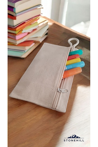 Kalem Çantası, %100 Pamuk Kanvas Bez, Minimalist Tasarım, 23x12 Cm Krem