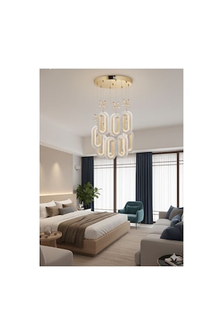 Lumia Lighting Yakamoz Model 5"li Kumandalı Siyah 3 Renk Modu Ledli Modern Tavana Sıfır Salon Mutfak Çocuk Yatak Odası Led Avize Altın