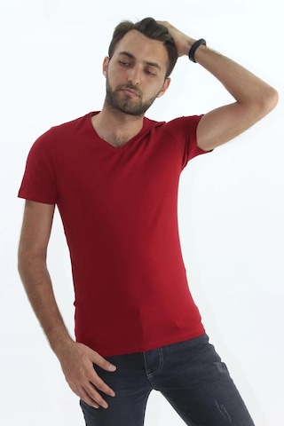 Sermoda Erkek Slim Fit V Yaka Tişört - Dar Kesim Basic Günlük T-shirt Bordo