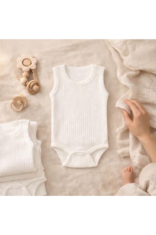 Ayağıma Getir Novibaby 3'lü Ribana Bebek Atlet Body Zıbın Raporlu Çıtçıtlı Beyaz 100% Pamuk - Ribana Bebek Body Zıbın Çok Renkli