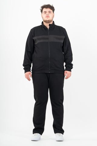 Maraton Sportswear Büyük Beden Erkek Dik Yaka Düz Paça Uzun Kol Basic Siyah-Siyah Eşofman Takımı 22436-Siyah-Siyah