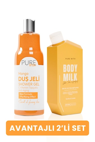 İkili Set: Shea Vanilya Vücut Sütü 250 Ml + C Vit. Mango Duş Jeli 400 Ml Mango