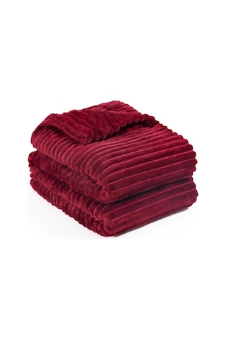Tek Kişilik Çizgili Tv Battaniyesi 130x180 Cm Bordo Bordo
