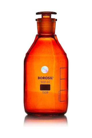 Borosil Amber Cam Tıpalı Şişe 500ml 100% Borosilikat Şilifli Miyar Şişesi