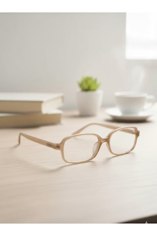 Glamy Kare Model Optik Uyumlu Mavi Işık Korumalı Gözlük Modern Çerçeveli Trend Şık Ve Modern Bej