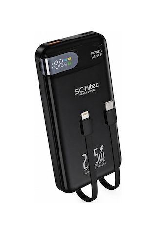 Schitec Hg/pb-101 10000mah 22.5w Hızlı Şarjlı Powerbank Type-c / Lightning Kablo Dijital Göstergeli Siyah