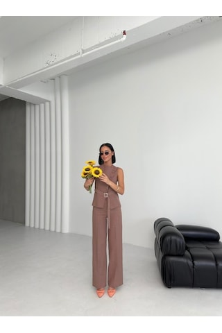 Ti Na Asi Metri K Keten Yelek Pantolon Takim Kahve