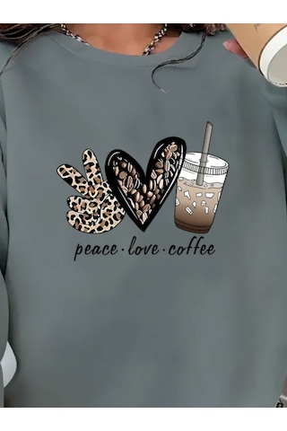 Nnstartshopping Kadın Uzun Kollu Bisiklet Yaka Kalp Desenli Viskon Iki Iplik Bluz Gri