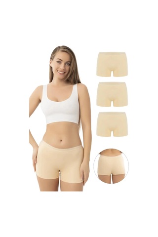Carlburn Premium Basic Lazer Kesim Dikişsiz Kadın Boxer Külot 3'lü Paket Ten Bayan İnce Modern